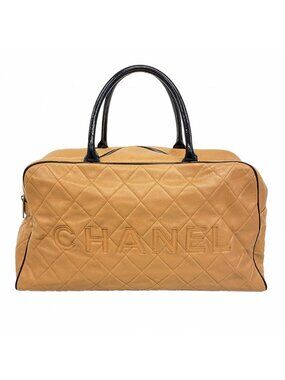 Chanel Boston Bag Sports Leather Brown Silver
